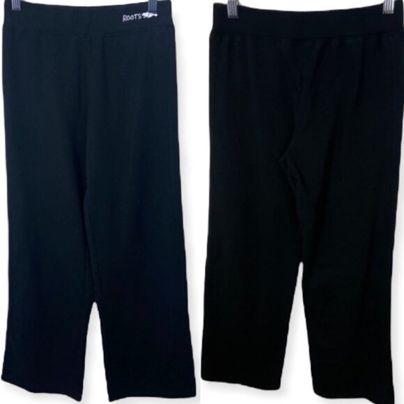 Roots Active Black Wide Leg Pants Medium Track Pants Sweatpant High Rise Legging - Picture 1 of 15